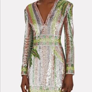 Balmain sequin palm striped dress